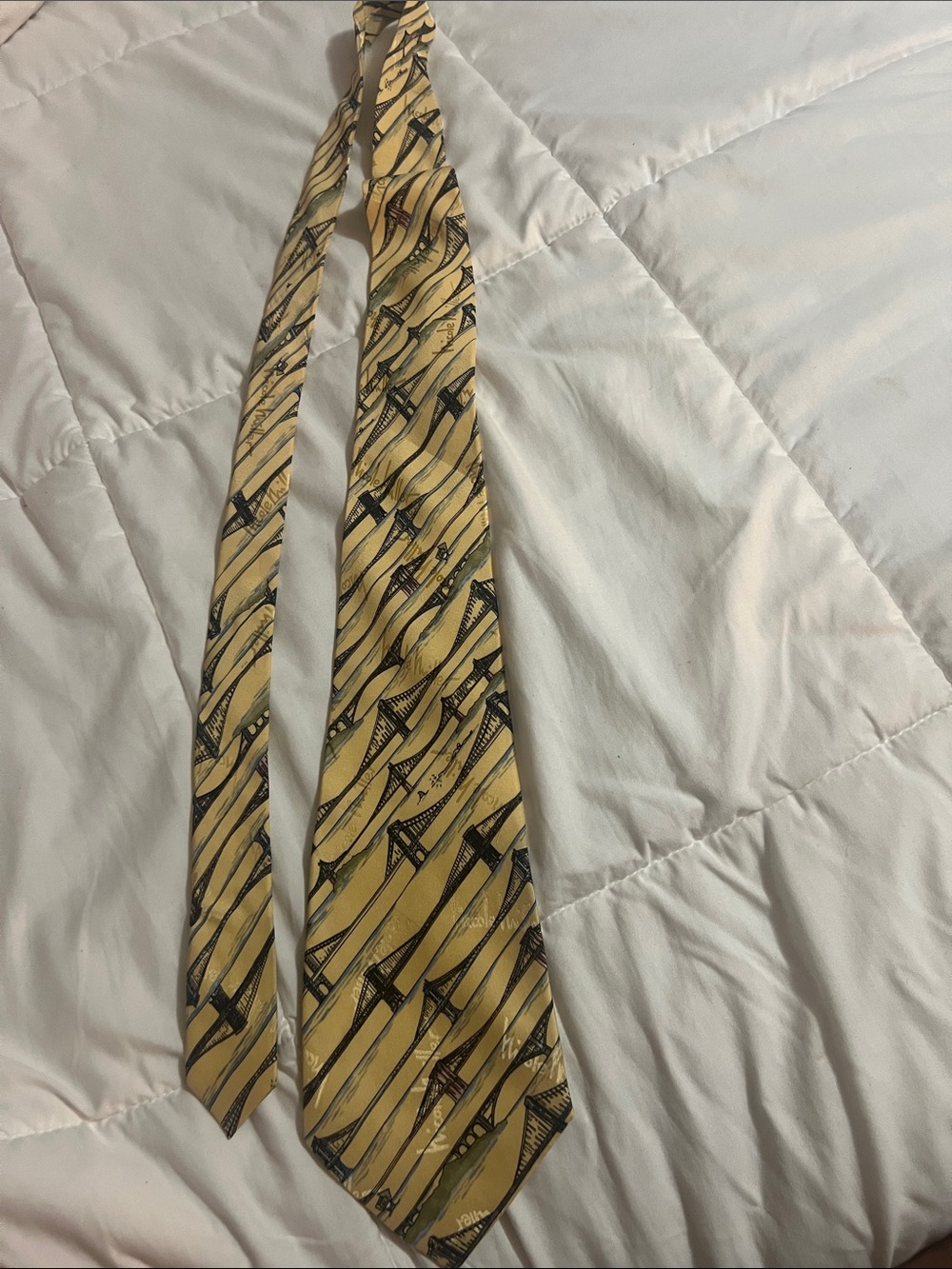 Nicole Miller Yellow Silk Tie with Architectural bridge Motif(#39)